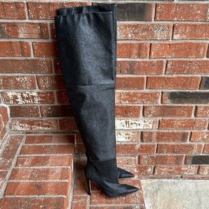 Good American The Weekend Black Glitter Slouchy Thigh High Boots Womens Size 6.5